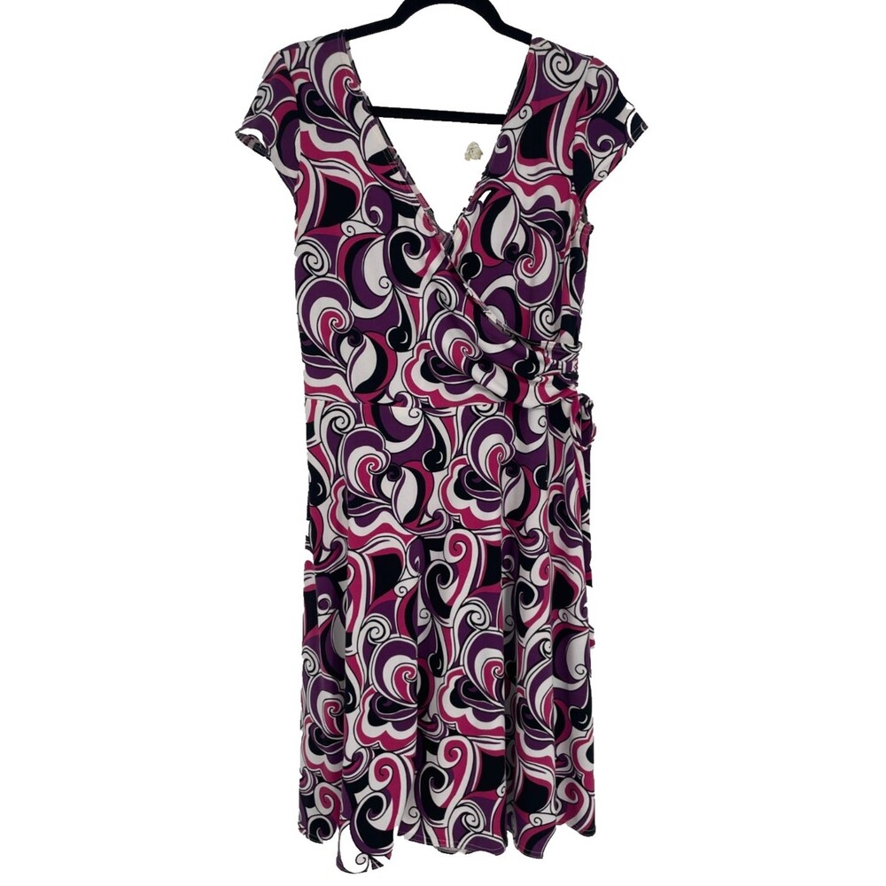 Y2K Psychedelic Swirl Faux Wrap Dress Pink Purple Mod Pucci Inspired Size 12